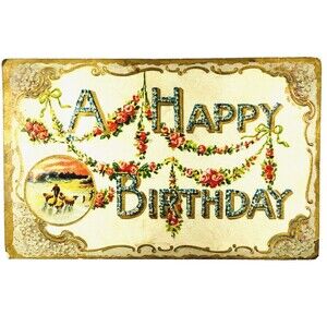 Happy Birthday Postcard Embossed Washigton 1c Stamp Sheep 1913 Duchess NY Posted